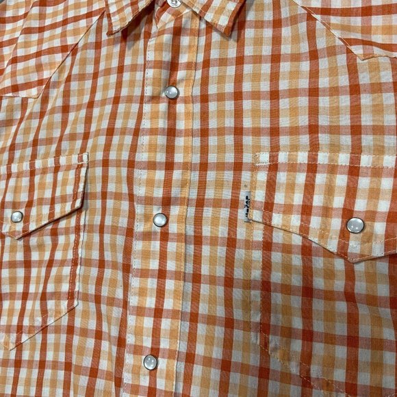Levis Western Shirt Mens Large Pearl Snap Cowboy Country Retro Orange Plaid Stri - Picture 10 of 13